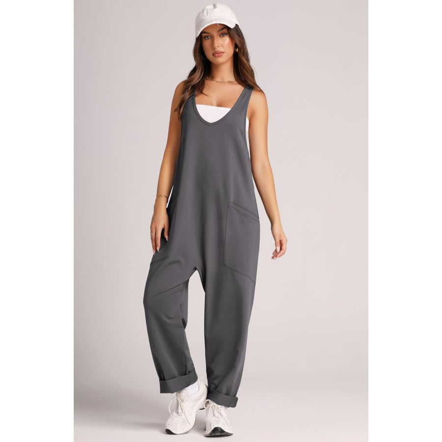 Wide Strap Jumpsuit with Pockets Apparel and Accessories