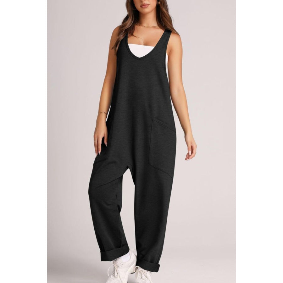 Wide Strap Jumpsuit with Pockets Black / S Apparel and Accessories