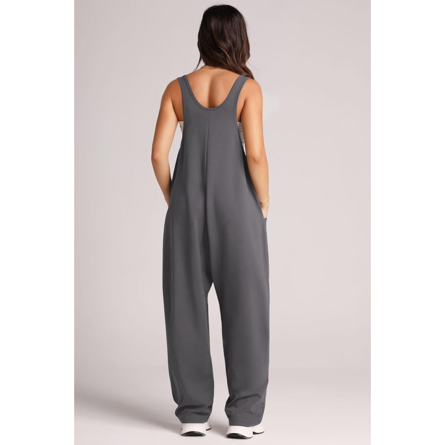 Wide Strap Jumpsuit with Pockets Charcoal / S Apparel and Accessories