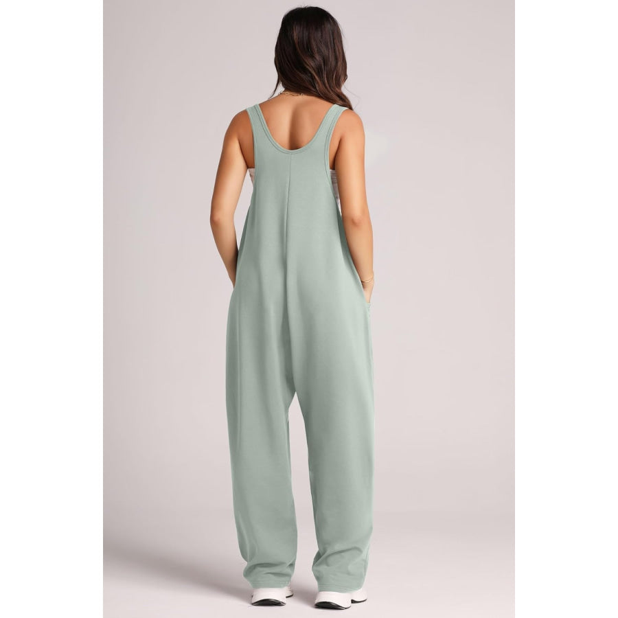 Wide Strap Jumpsuit with Pockets Sage / S Apparel and Accessories