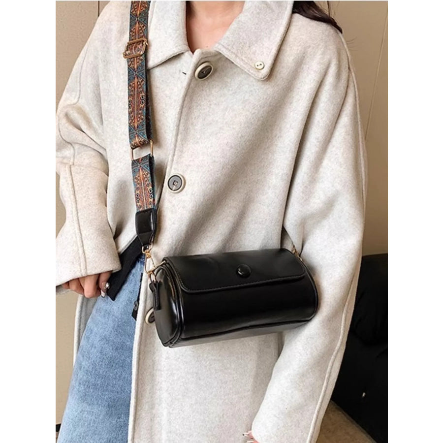 Wide Strap Leather Crossbody Bag Black / ONESIZE Apparel and Accessories