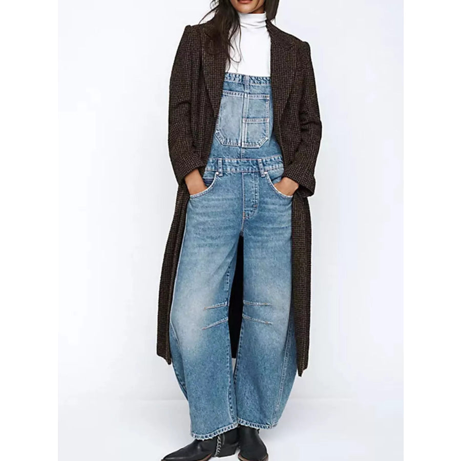 Wide Strap Wide Leg Denim Overalls Apparel and Accessories