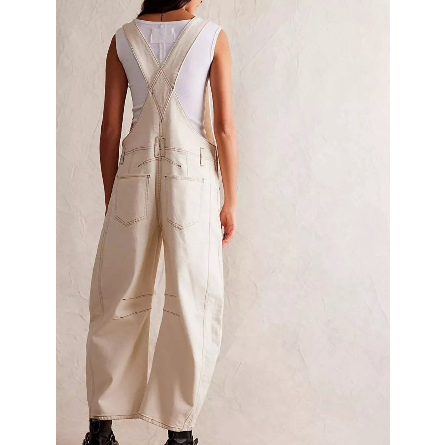 Wide Strap Wide Leg Denim Overalls Apparel and Accessories