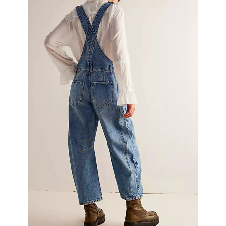 Wide Strap Wide Leg Denim Overalls Apparel and Accessories