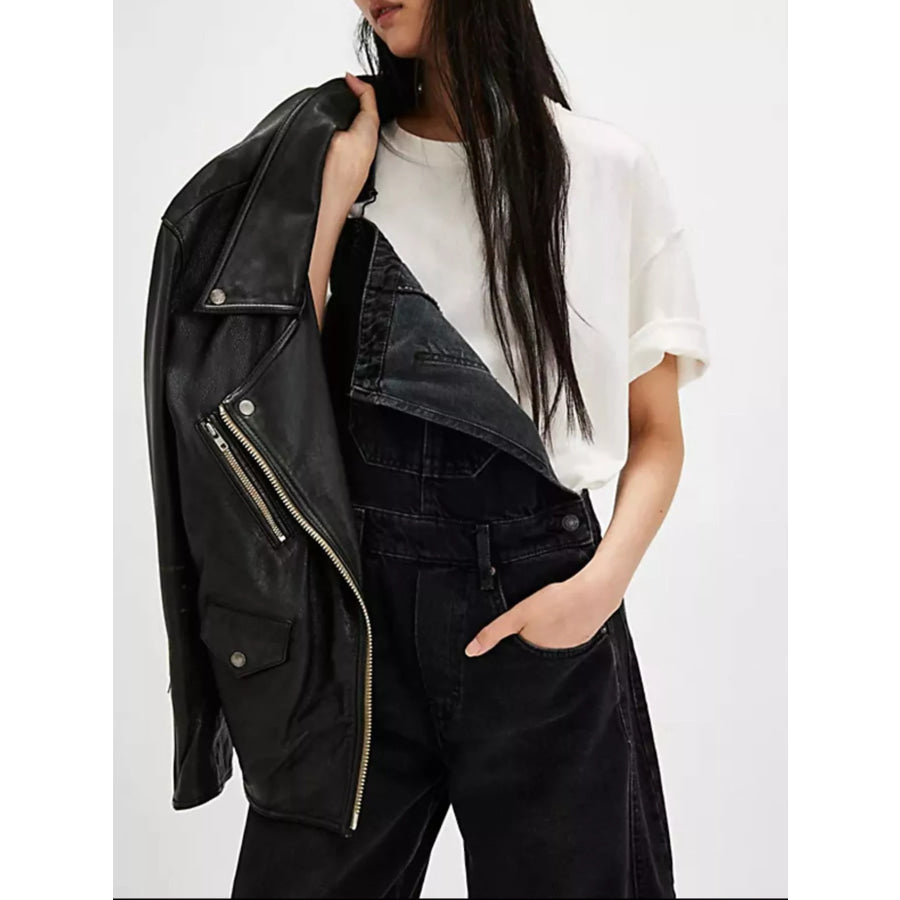 Wide Strap Wide Leg Denim Overalls Apparel and Accessories