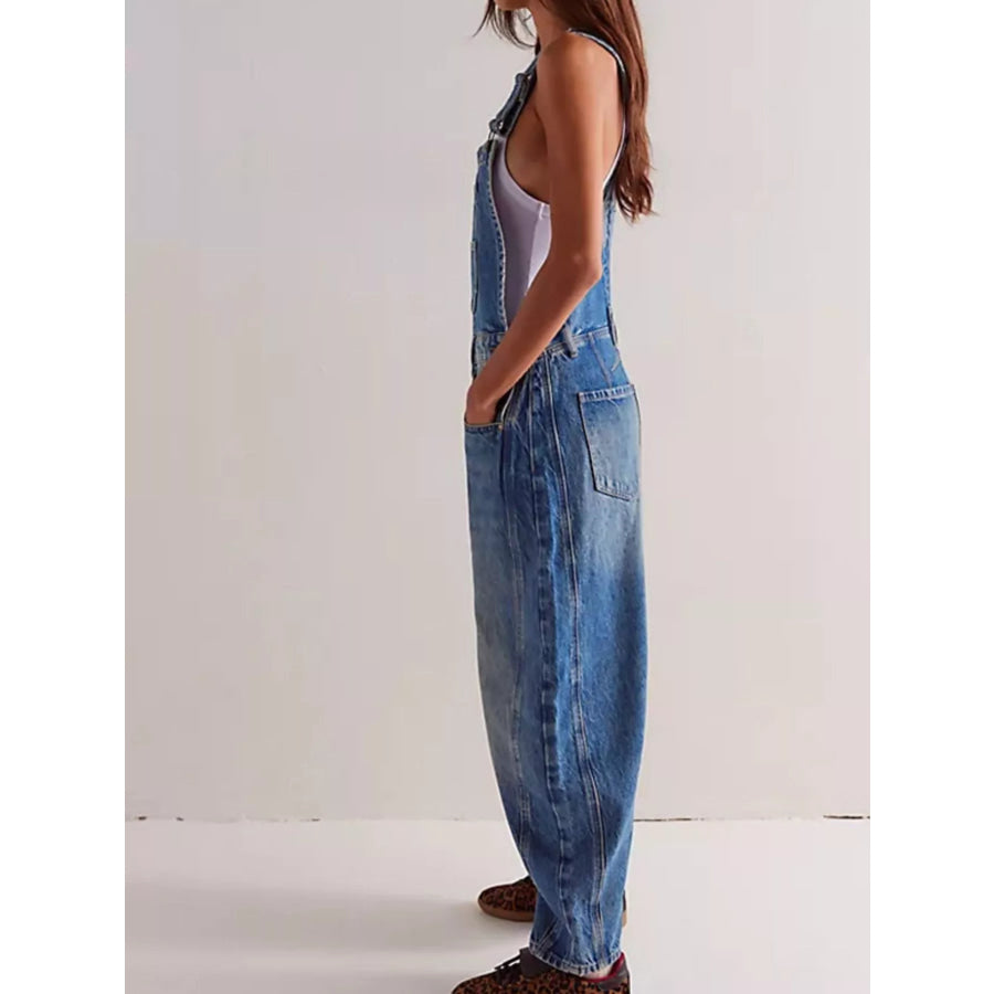 Wide Strap Wide Leg Denim Overalls Apparel and Accessories