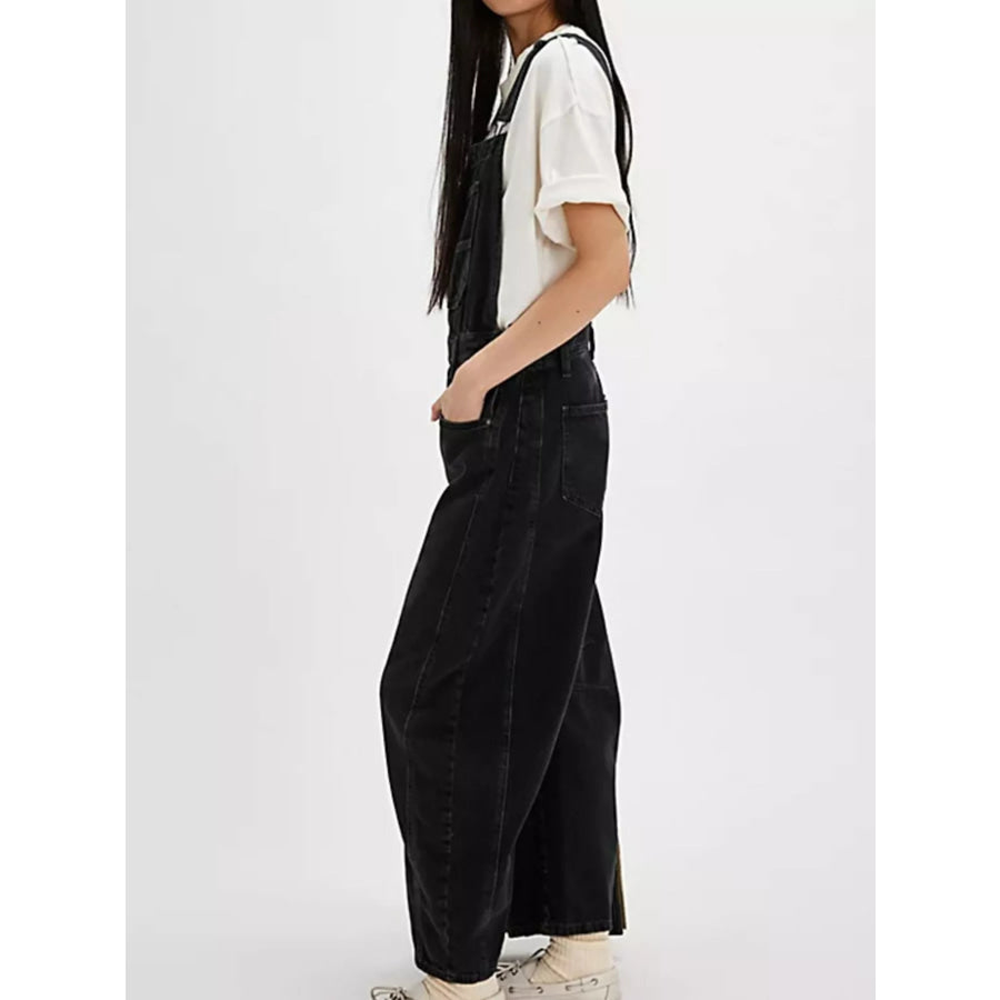 Wide Strap Wide Leg Denim Overalls Apparel and Accessories