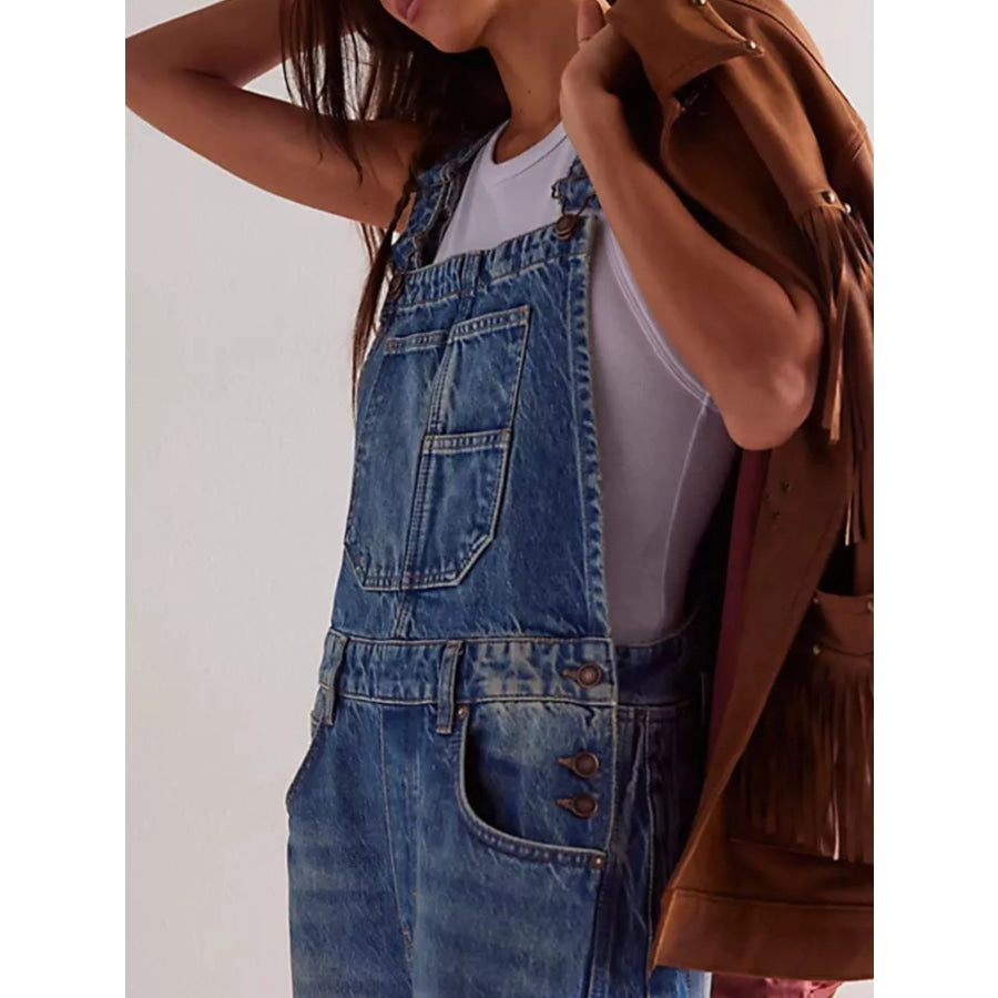 Wide Strap Wide Leg Denim Overalls Apparel and Accessories