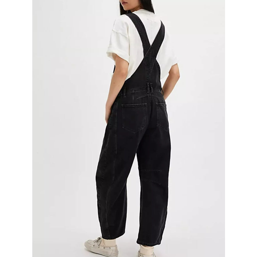 Wide Strap Wide Leg Denim Overalls Apparel and Accessories