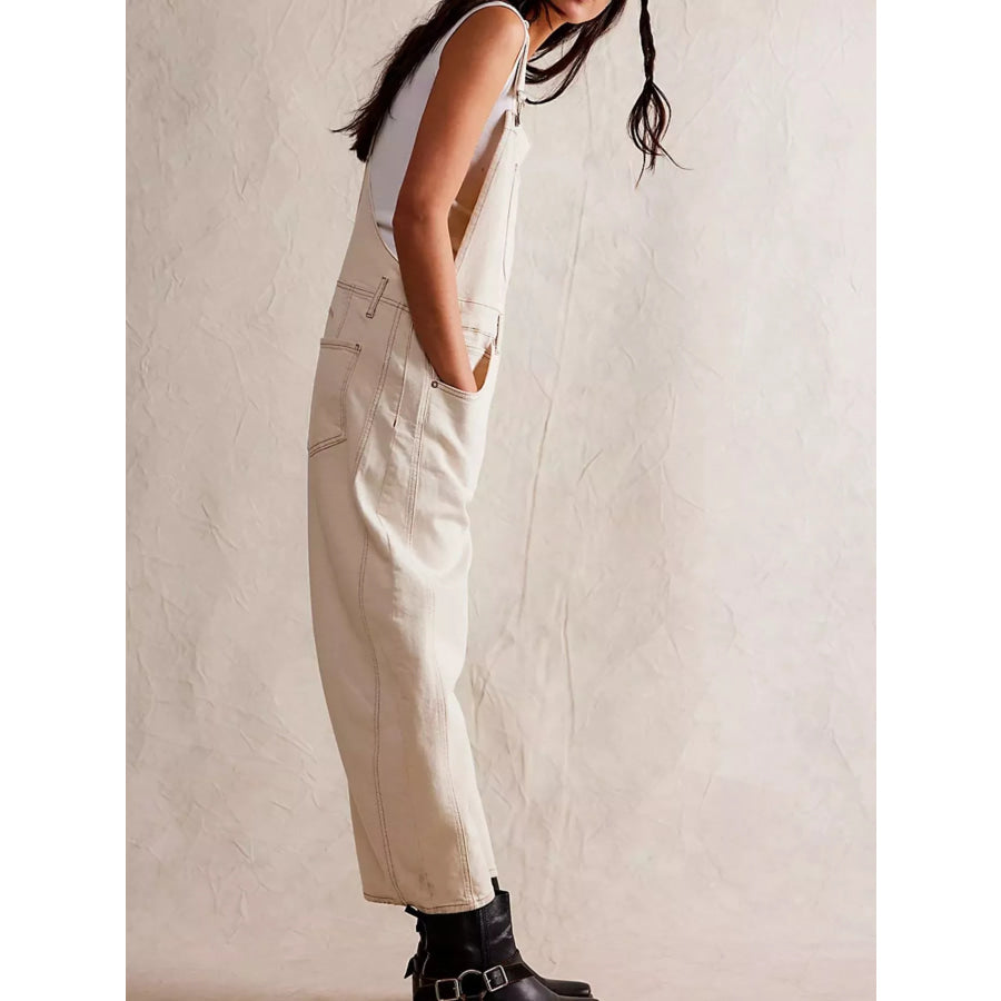 Wide Strap Wide Leg Denim Overalls Apparel and Accessories