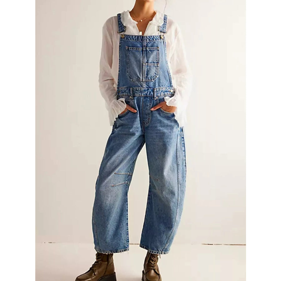 Wide Strap Wide Leg Denim Overalls Apparel and Accessories