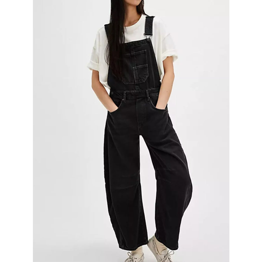Wide Strap Wide Leg Denim Overalls Black / S Apparel and Accessories