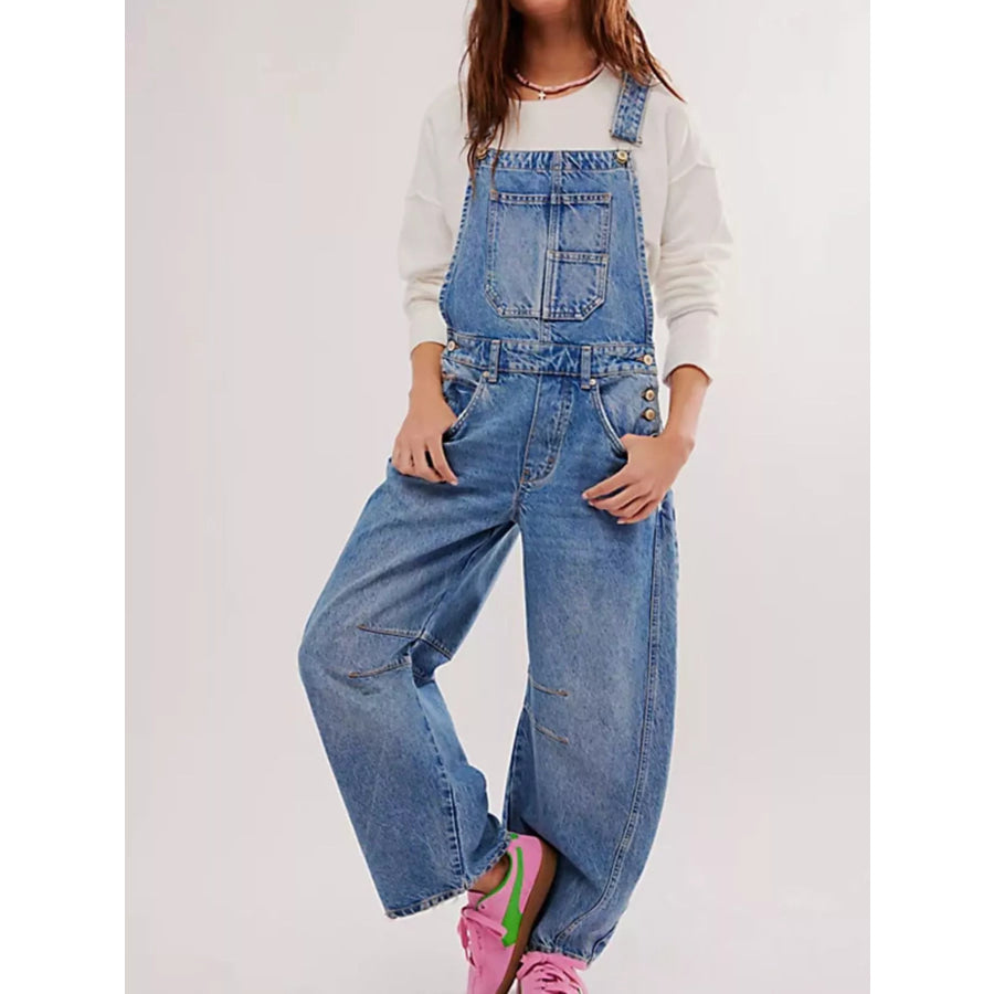 Wide Strap Wide Leg Denim Overalls Blue / S Apparel and Accessories
