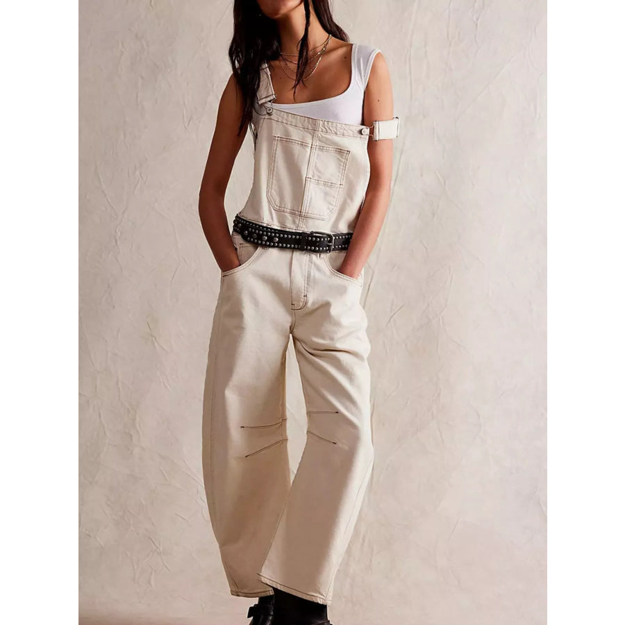 Wide Strap Wide Leg Denim Overalls Off-white / S Apparel and Accessories