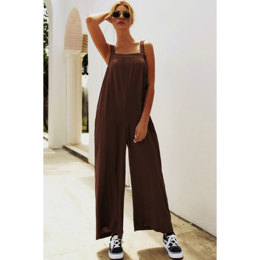 Wide Strap Wide Leg Jumpsuit Chocolate / S