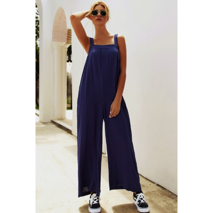 Wide Strap Wide Leg Jumpsuit Dark Navy / S