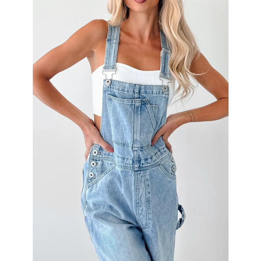 Wide Strap Relaxed Fit Denim Overalls Apparel and Accessories