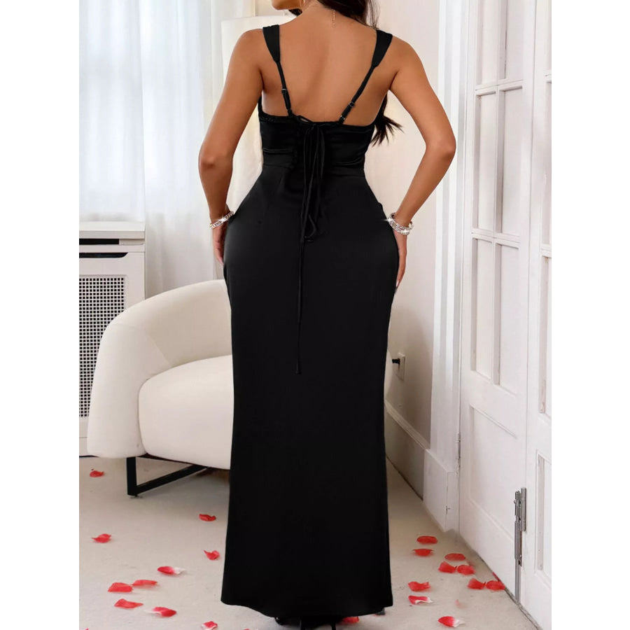 Wide Strap Satin Maxi Dress Apparel and Accessories