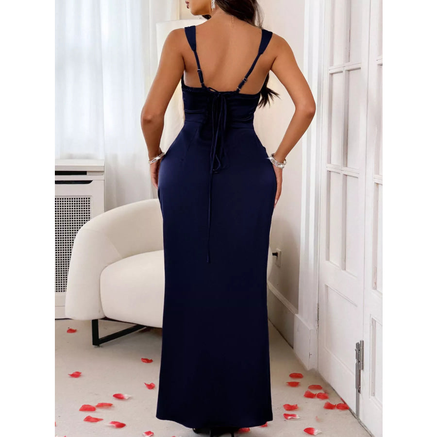 Wide Strap Satin Maxi Dress Apparel and Accessories