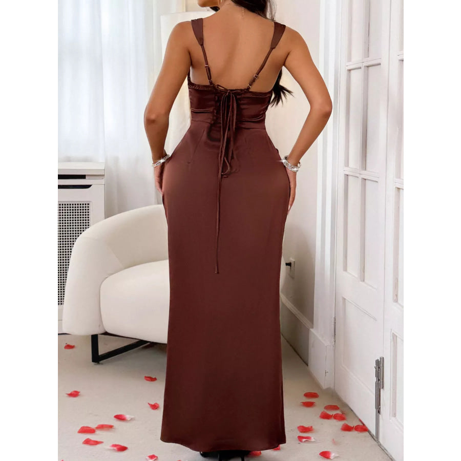 Wide Strap Satin Maxi Dress Apparel and Accessories