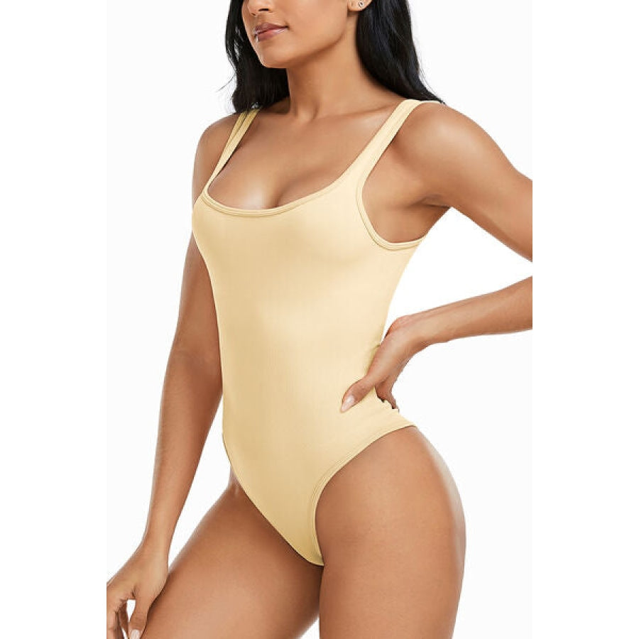 Wide Strap Square Neck Active Bodysuit Butter Yellow / S Clothing