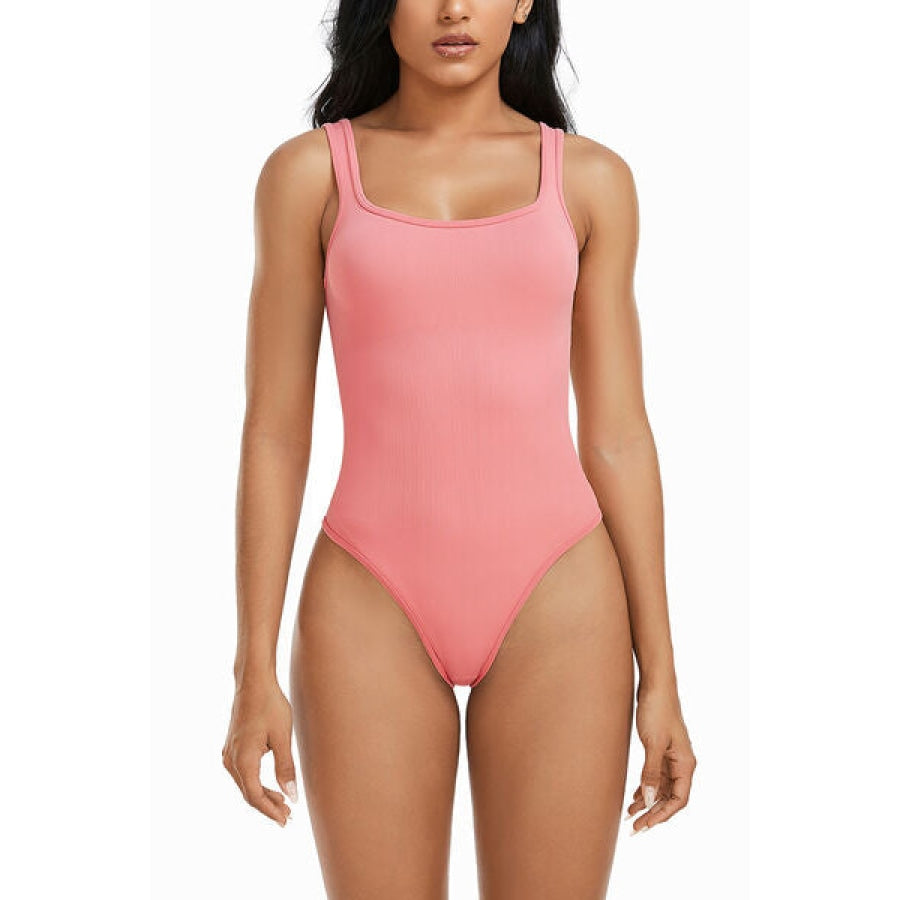 Wide Strap Square Neck Active Bodysuit Coral / S Clothing