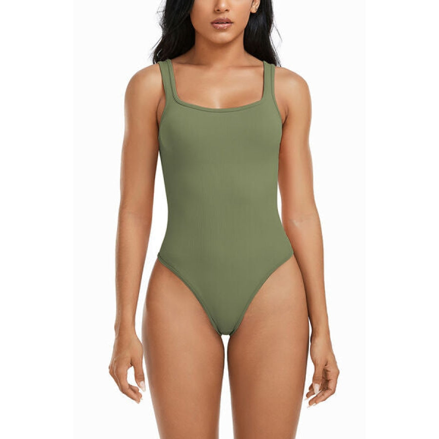 Wide Strap Square Neck Active Bodysuit Matcha Green / S Clothing