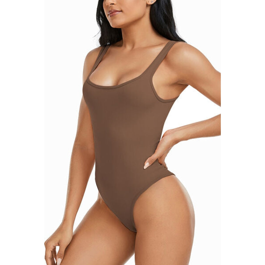 Wide Strap Square Neck Active Bodysuit Taupe / S Clothing
