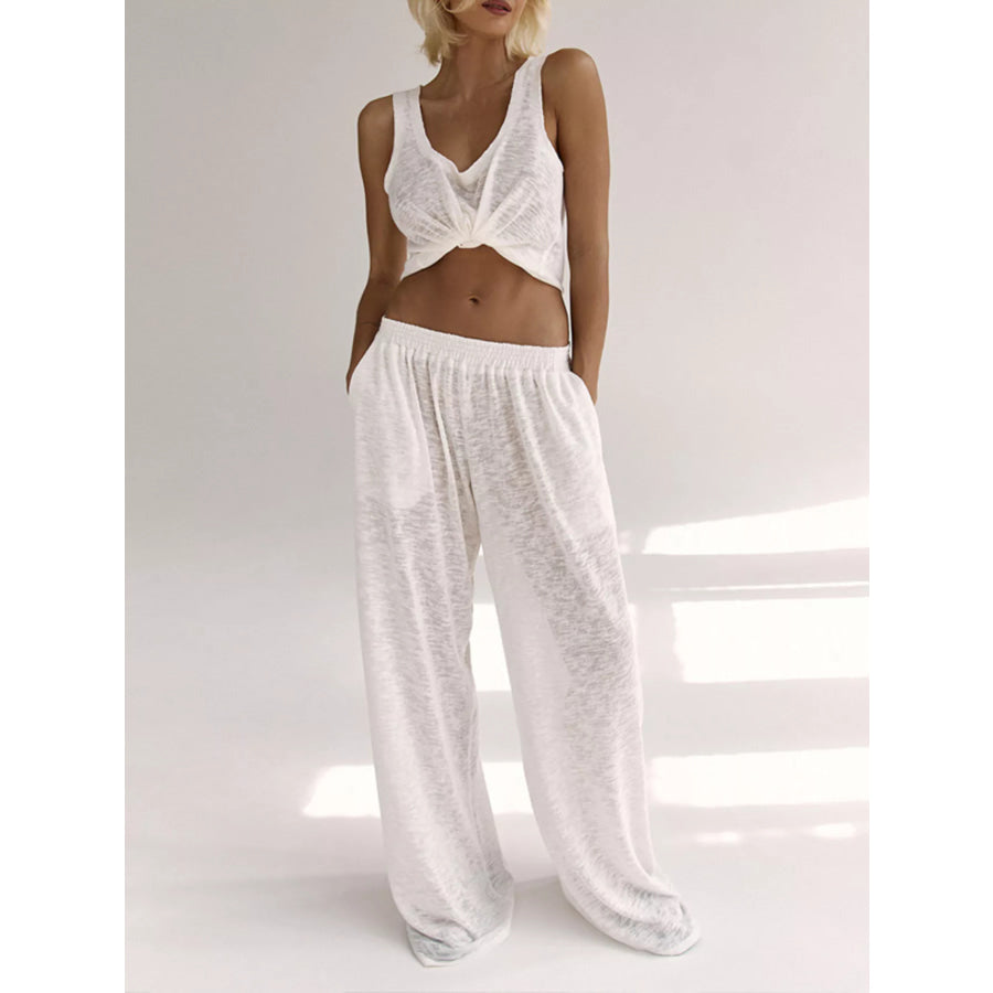 Wide Strap Tank and Pants Lounge Set White / S Apparel and Accessories