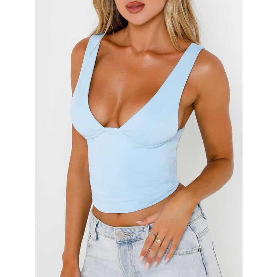 Wide Strap V-Neck Tank Light Blue / S Apparel and Accessories