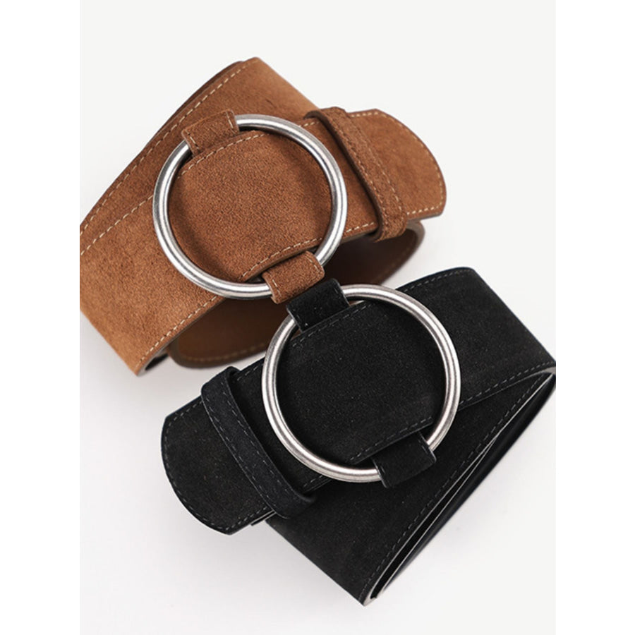 Wide Waist Belt with Circle Buckle Apparel and Accessories