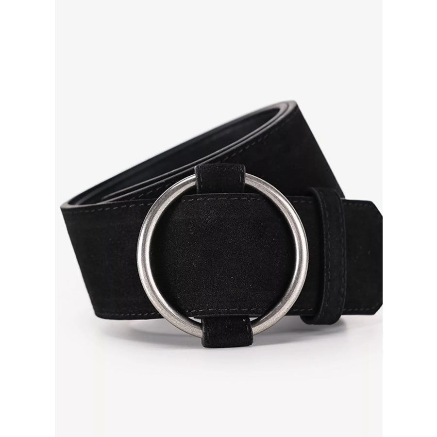 Wide Waist Belt with Circle Buckle Black / ONESIZE Apparel and Accessories