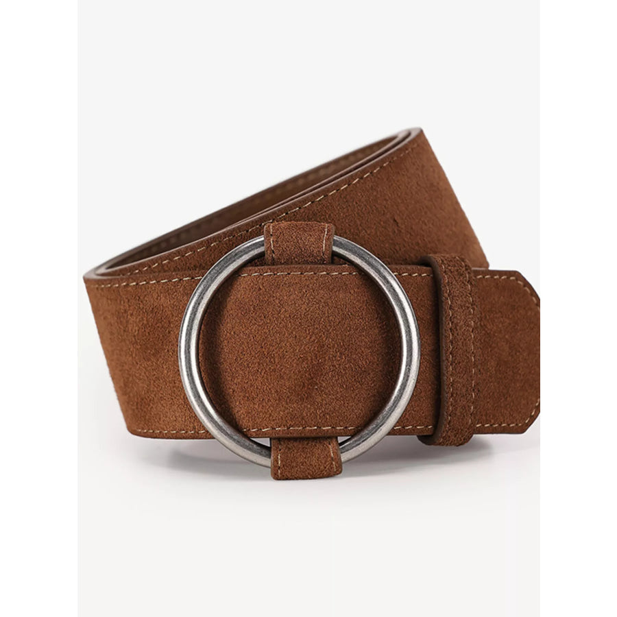 Wide Waist Belt with Circle Buckle Brown / ONESIZE Apparel and Accessories