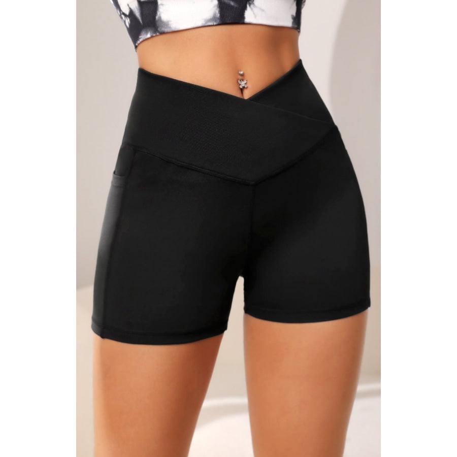 Wide Waistband Active Shorts with Pocket