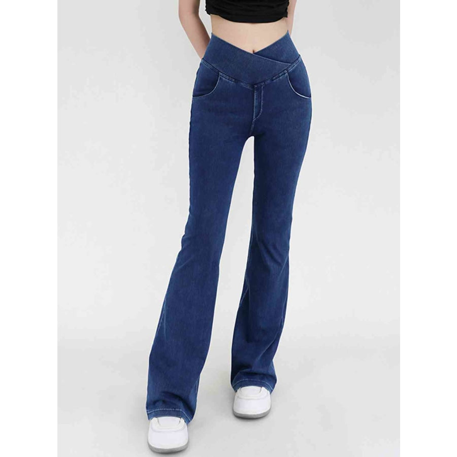 Wide Waistband Bootcut Jeans with Pockets Dark / S