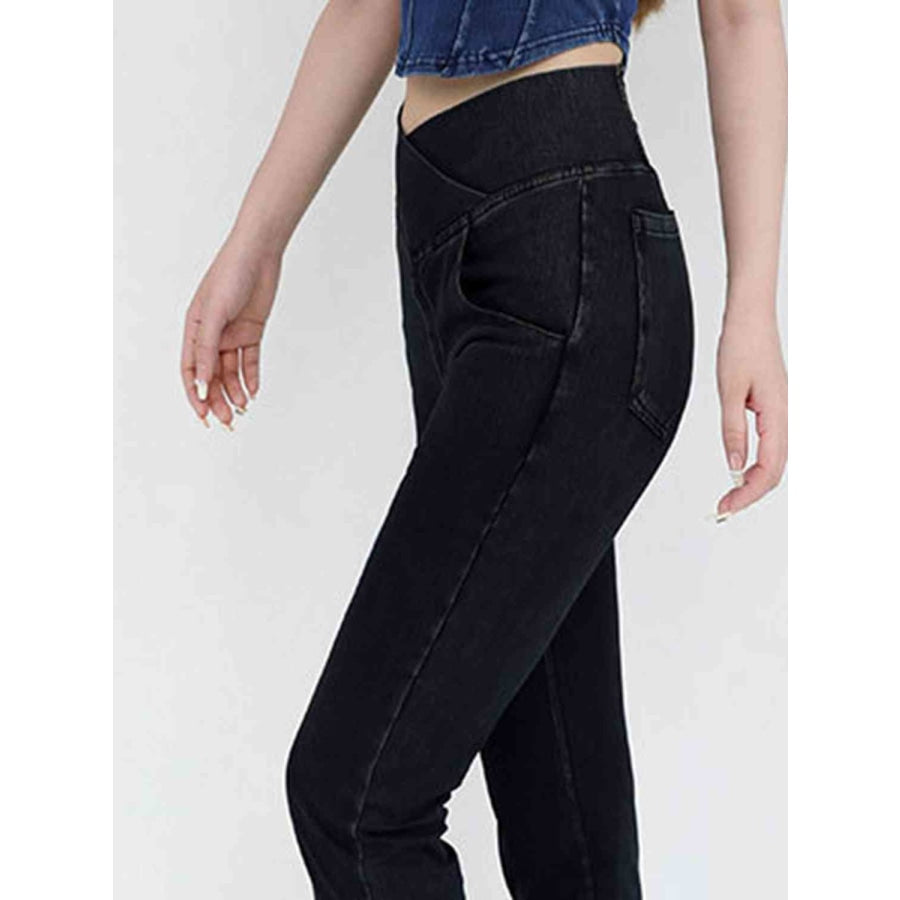 Wide Waistband Bootcut Jeans with Pockets