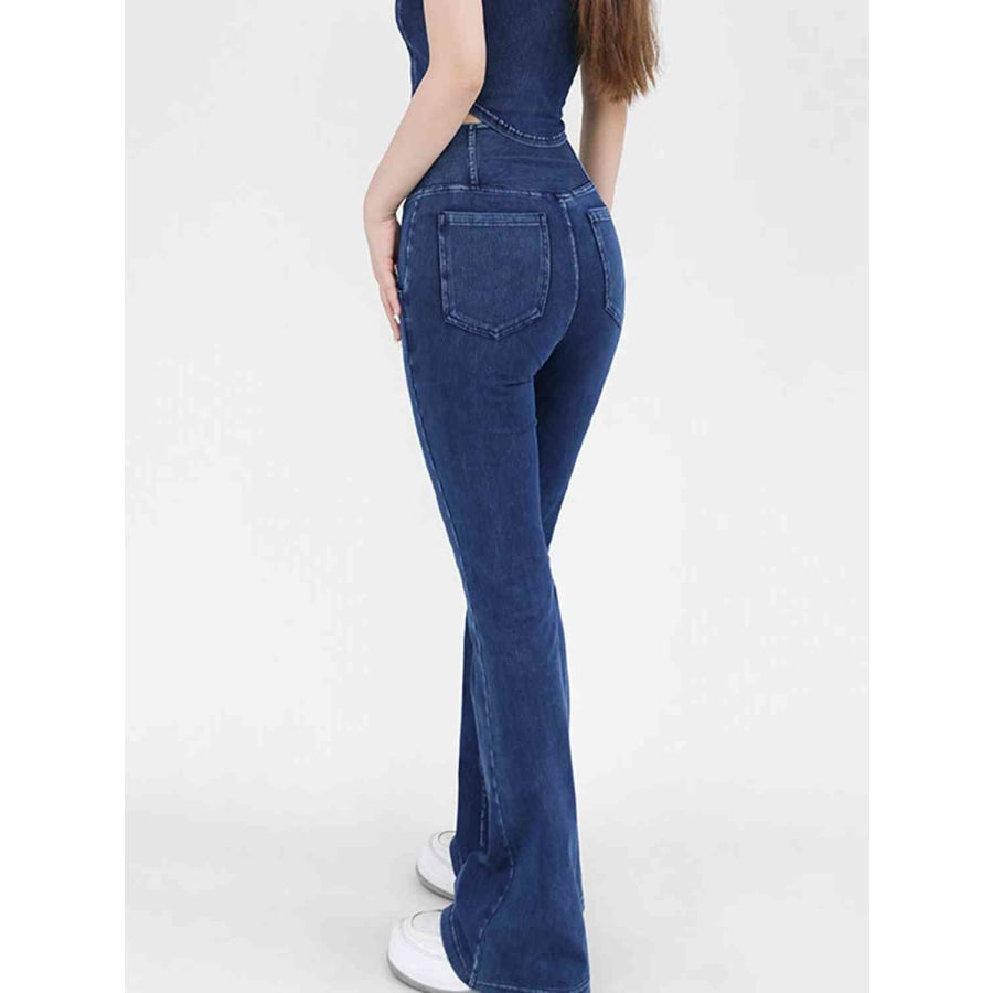 Wide Waistband Bootcut Jeans with Pockets