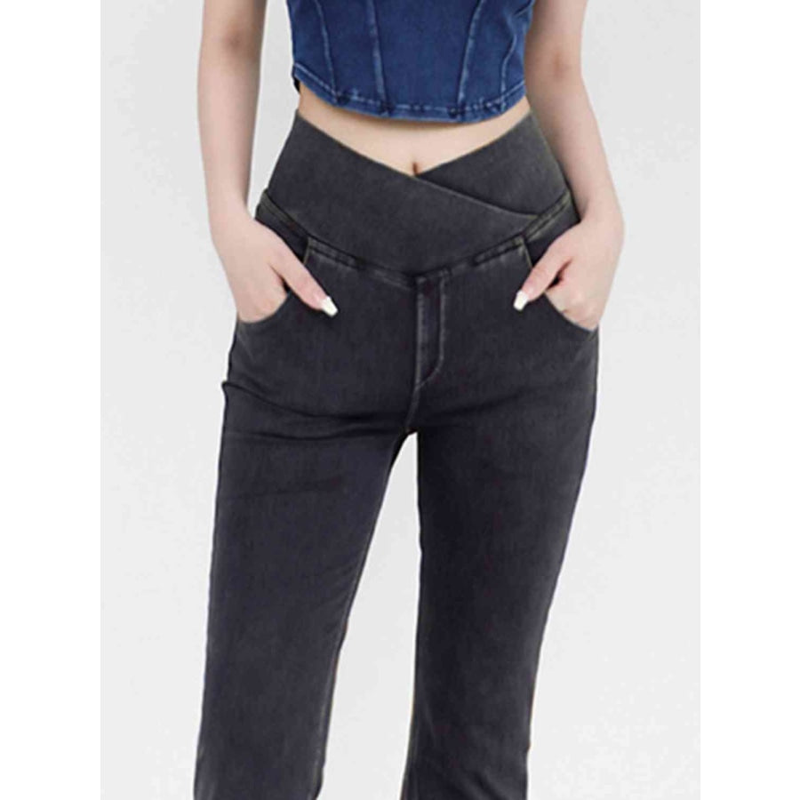 Wide Waistband Bootcut Jeans with Pockets