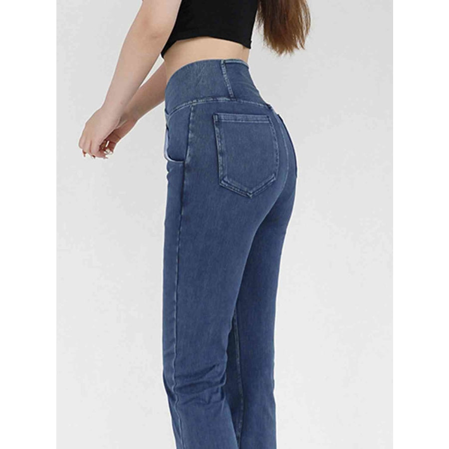 Wide Waistband Bootcut Jeans with Pockets