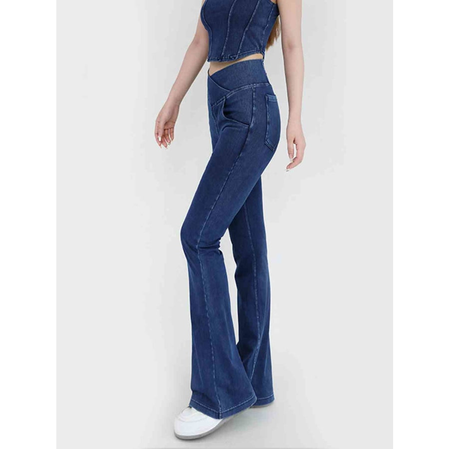 Wide Waistband Bootcut Jeans with Pockets