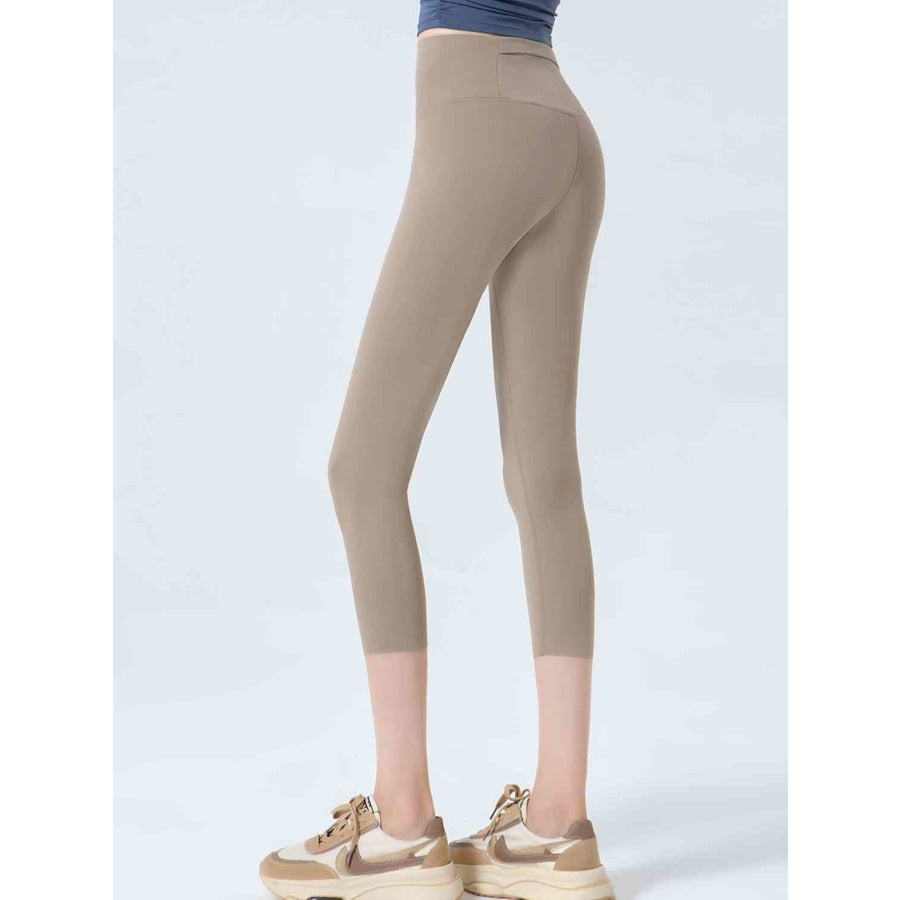 Wide Waistband Cropped Sports Leggings Beige / S