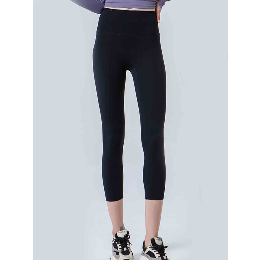 Wide Waistband Cropped Sports Leggings Black / S