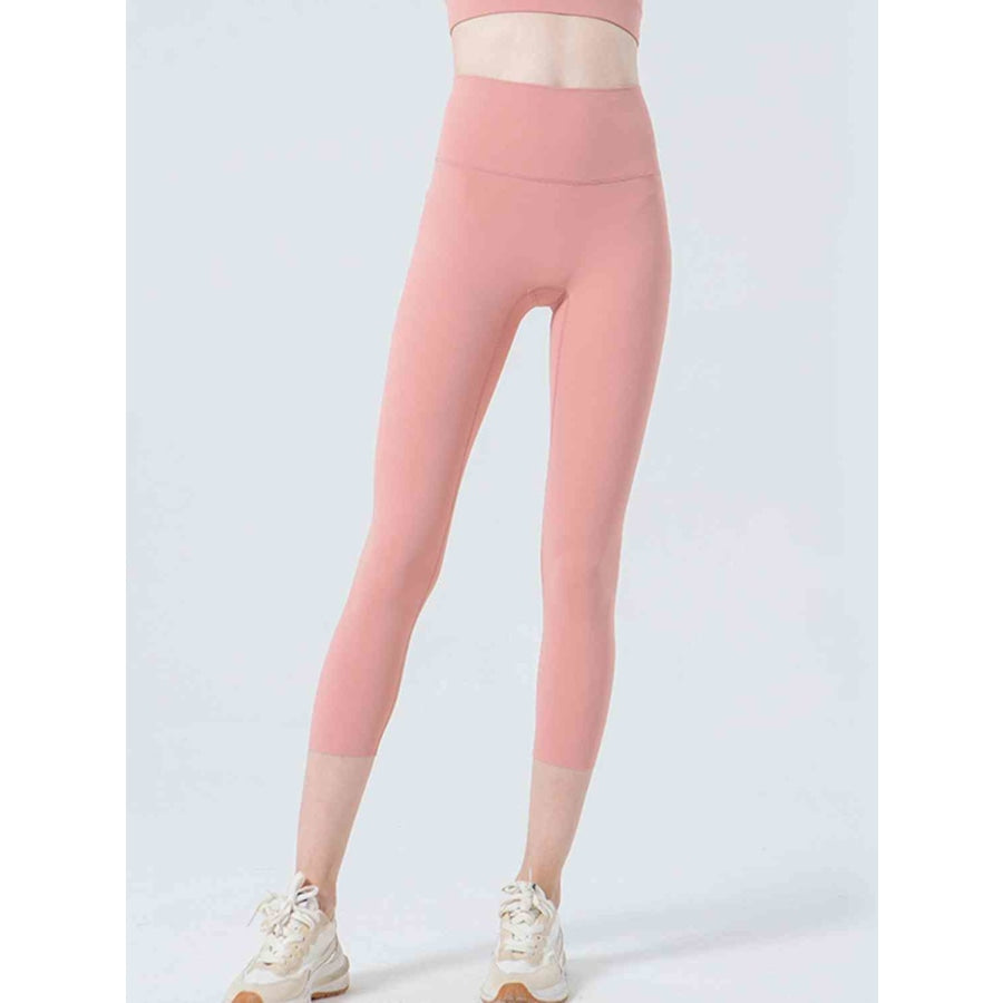 Wide Waistband Cropped Sports Leggings Coral / S