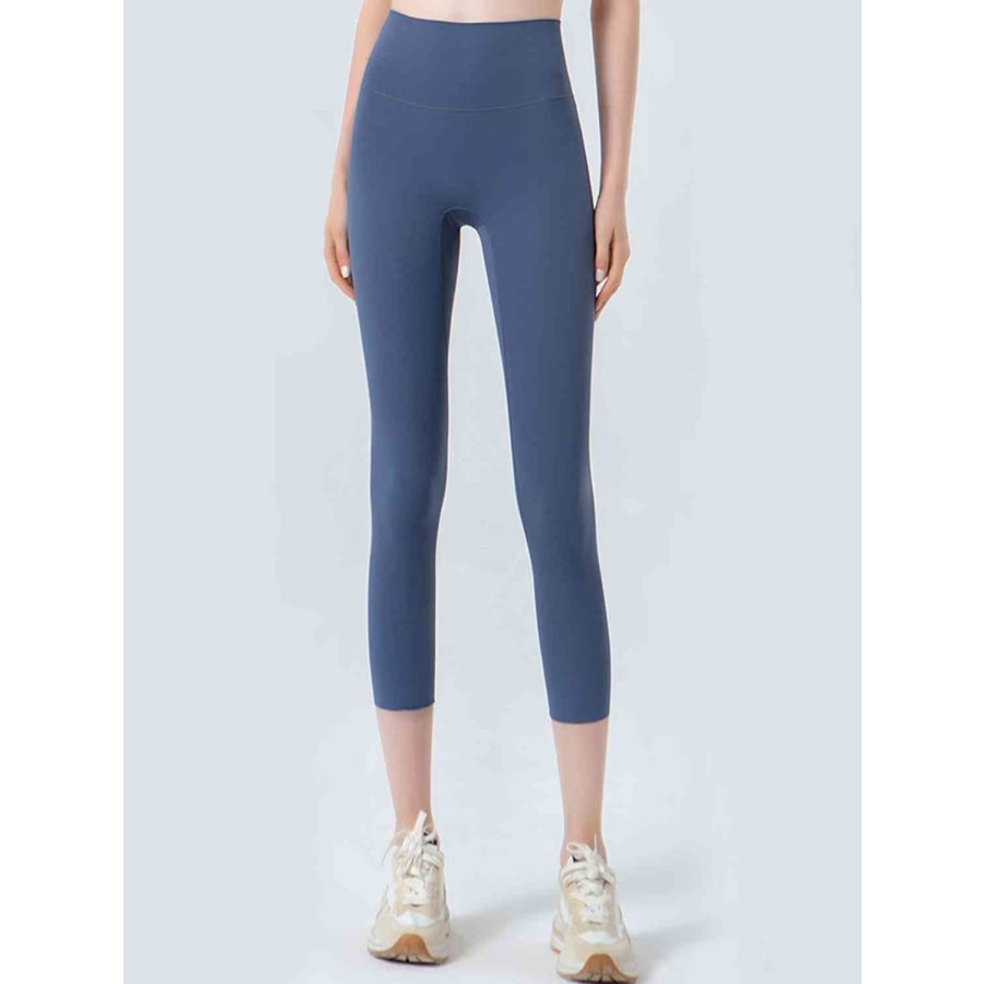 Wide Waistband Cropped Sports Leggings Dusty Blue / S