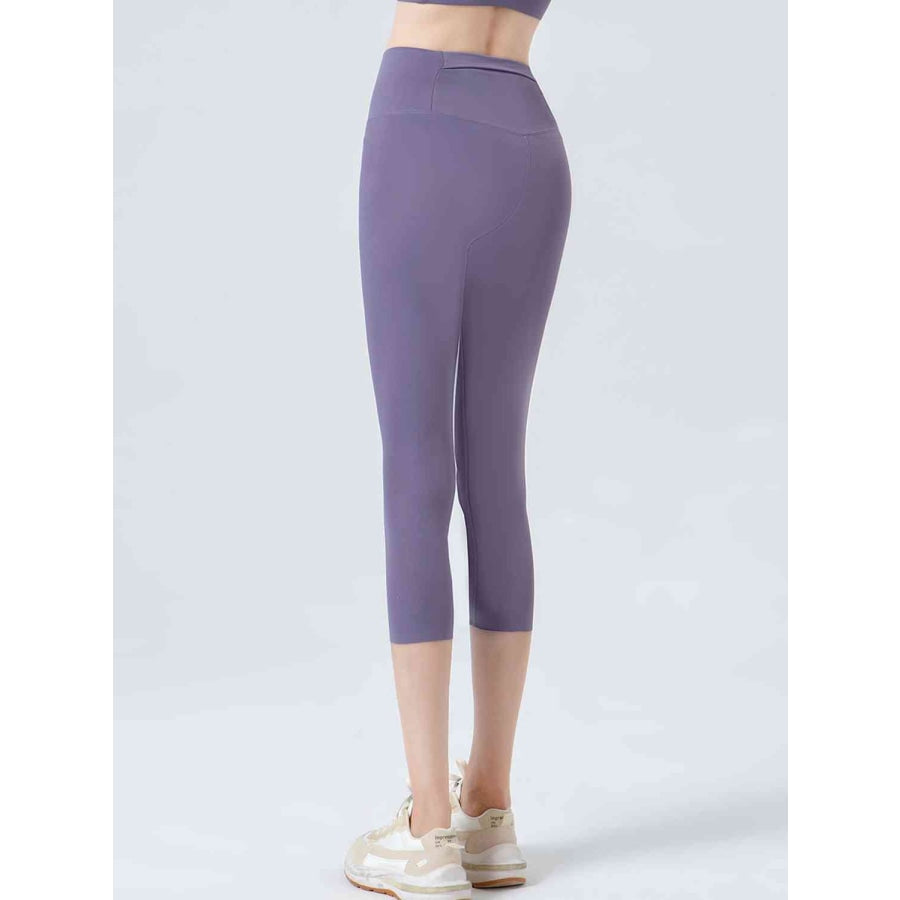 Wide Waistband Cropped Sports Leggings Lavender / S