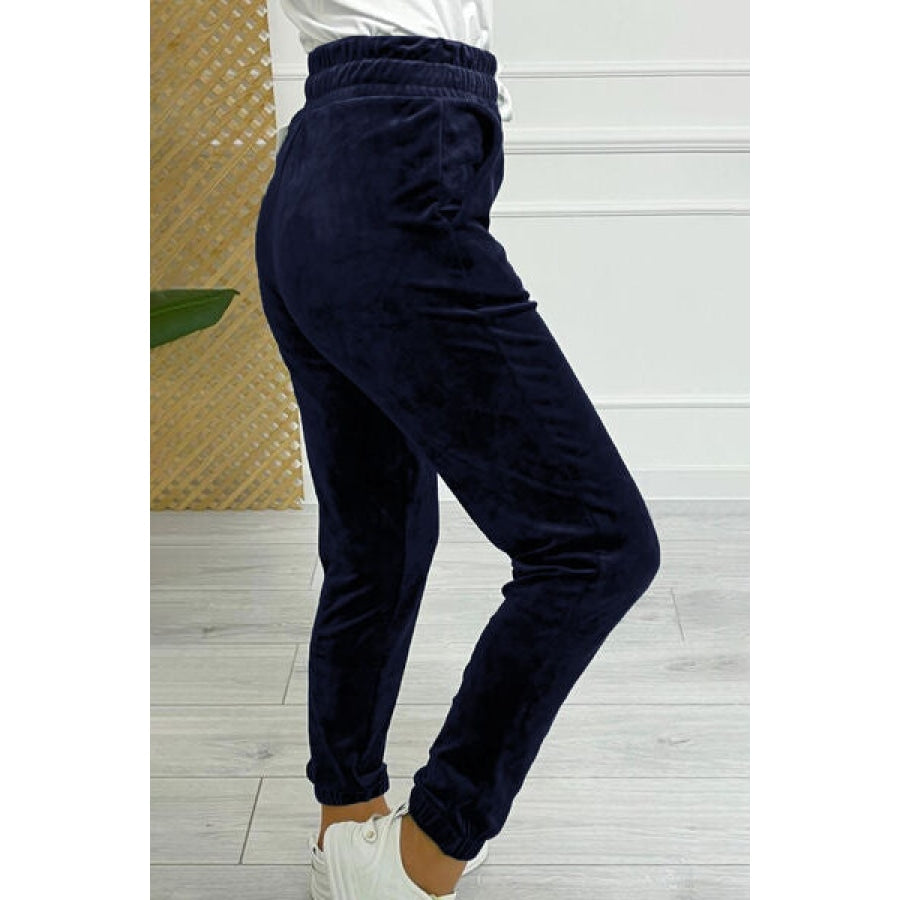 Wide Waistband Drawstring Cropped Joggers Apparel and Accessories