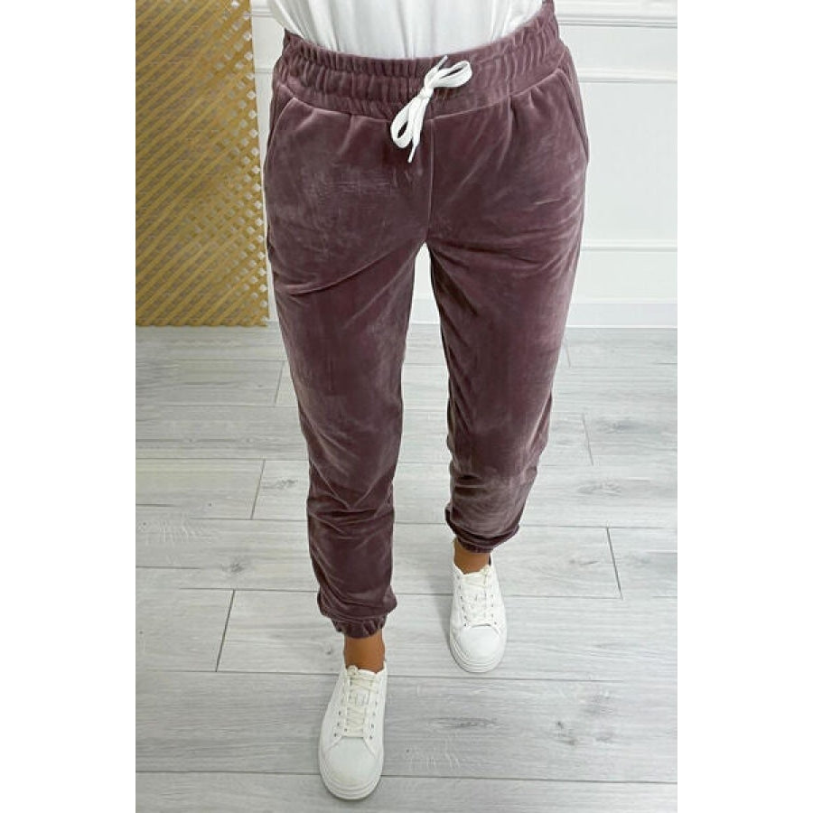 Wide Waistband Drawstring Cropped Joggers Apparel and Accessories