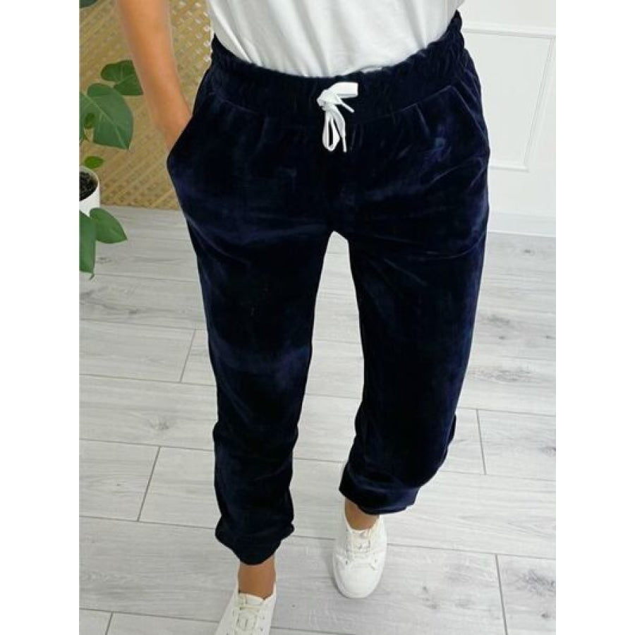 Wide Waistband Drawstring Cropped Joggers Apparel and Accessories