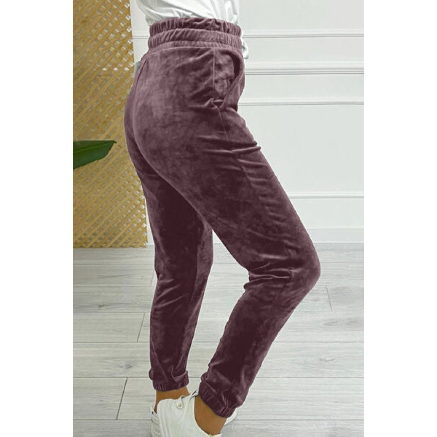 Wide Waistband Drawstring Cropped Joggers Apparel and Accessories