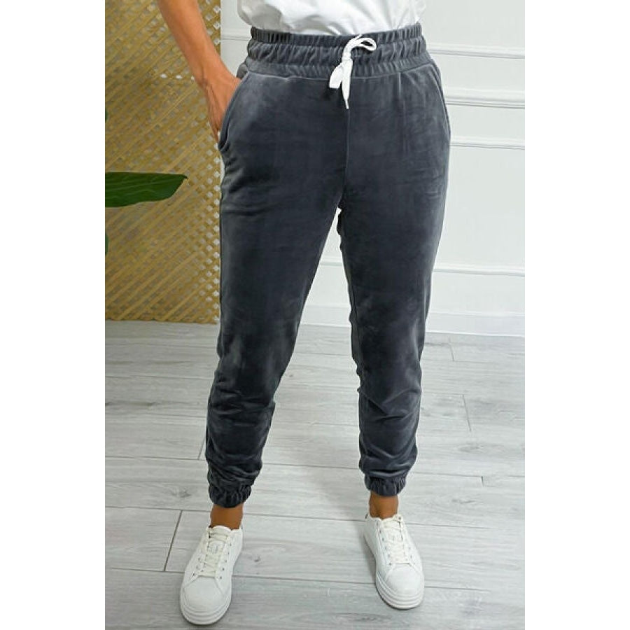 Wide Waistband Drawstring Cropped Joggers Apparel and Accessories